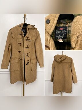 Gloverall Women's Tan Wool Blend Duffle Coat with Hood
